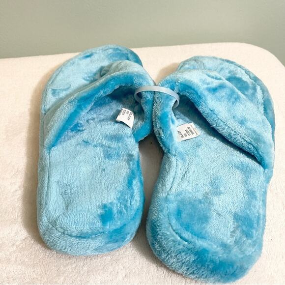 Womens Faux Fur Open Toe Flat Slip-On Thong Slippers Blue Medium NWOT - Picture 6 of 10